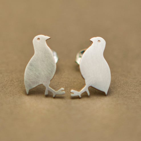 Red Legged Partridge Silver Stud Earrings