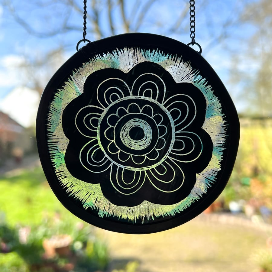 Pale Blue Flower Stained Glass Decoration