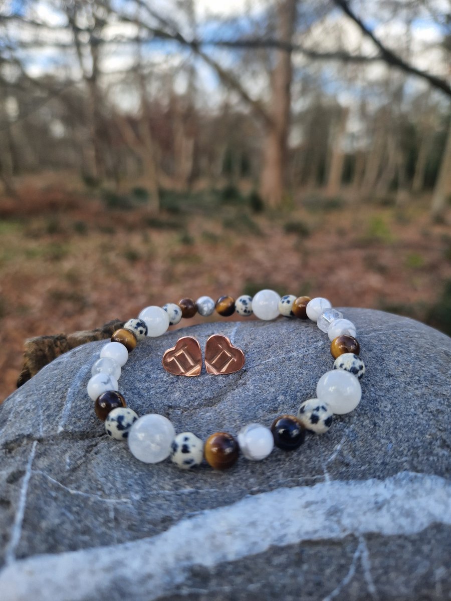 Gemini Zodiac bracelet and earrings gift set