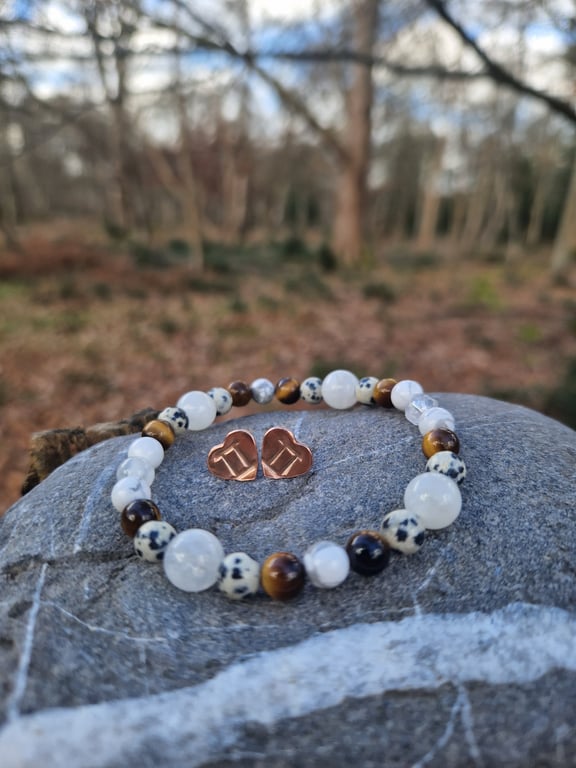 Gemini Zodiac bracelet and earrings gift set