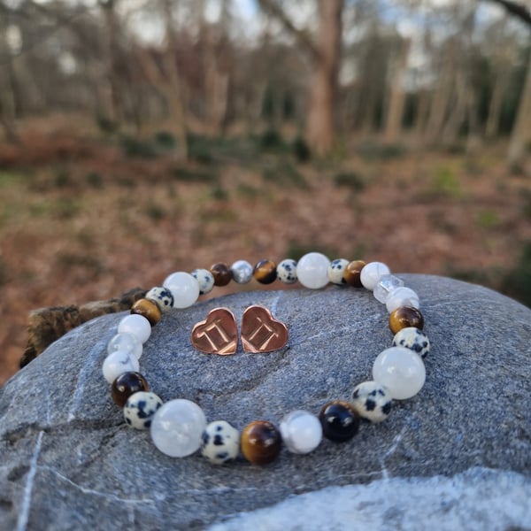 Gemini Zodiac bracelet and earrings gift set