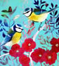 Blue Tits Original Mixed Media and Acrylic Painting