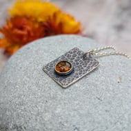 Sterling Silver Hammered Rectangle Necklace with Amber - JBJ7016