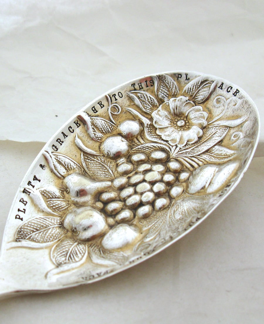 Plenty and Grace Spoon, Handstamped Vintage Berry Spoon, Slight Second