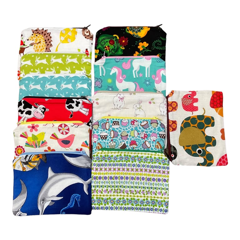 Small zip pouch for crafting notions, knitting notions case,Owl coin pouch, cow 