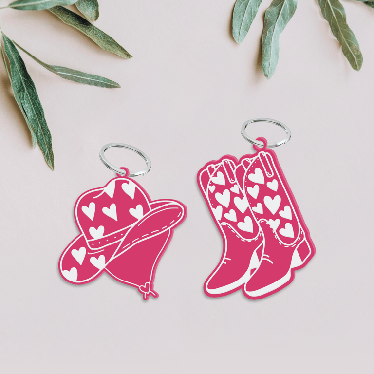 Howdy Couple's Keyring Set: Cowboy Hat & Boots, Small Gift For Couple or Friends