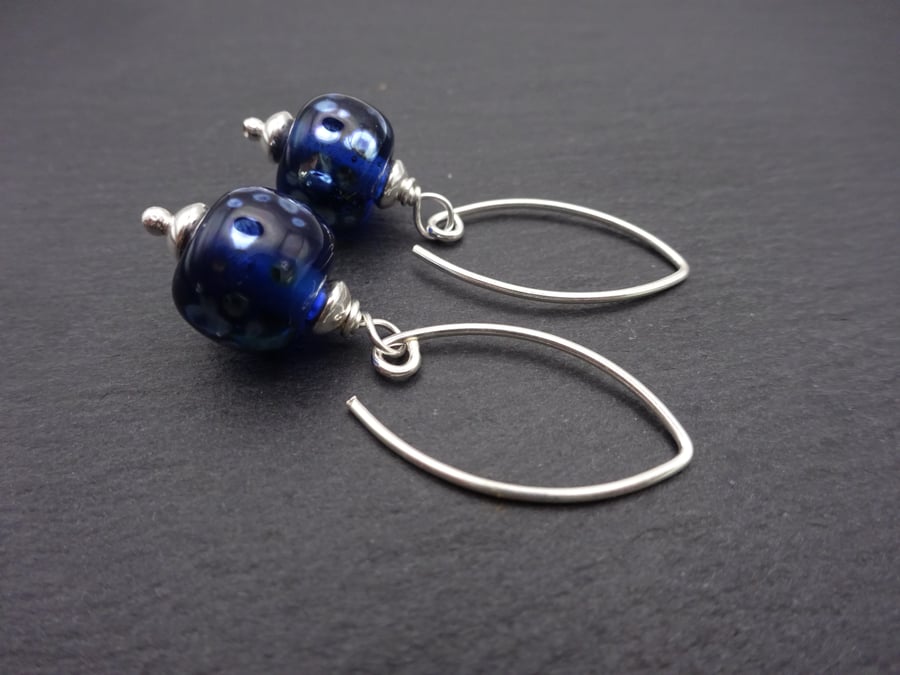 blue and silver speckles lampwork glass earrings