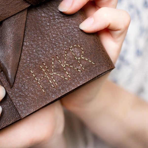 A6 Personalised Leather Journal, Hand Embroidered Monogram Custom Book 6 x 4