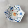 Patchwork Trinket Bowl Blue, White and Yellow from vintage linen