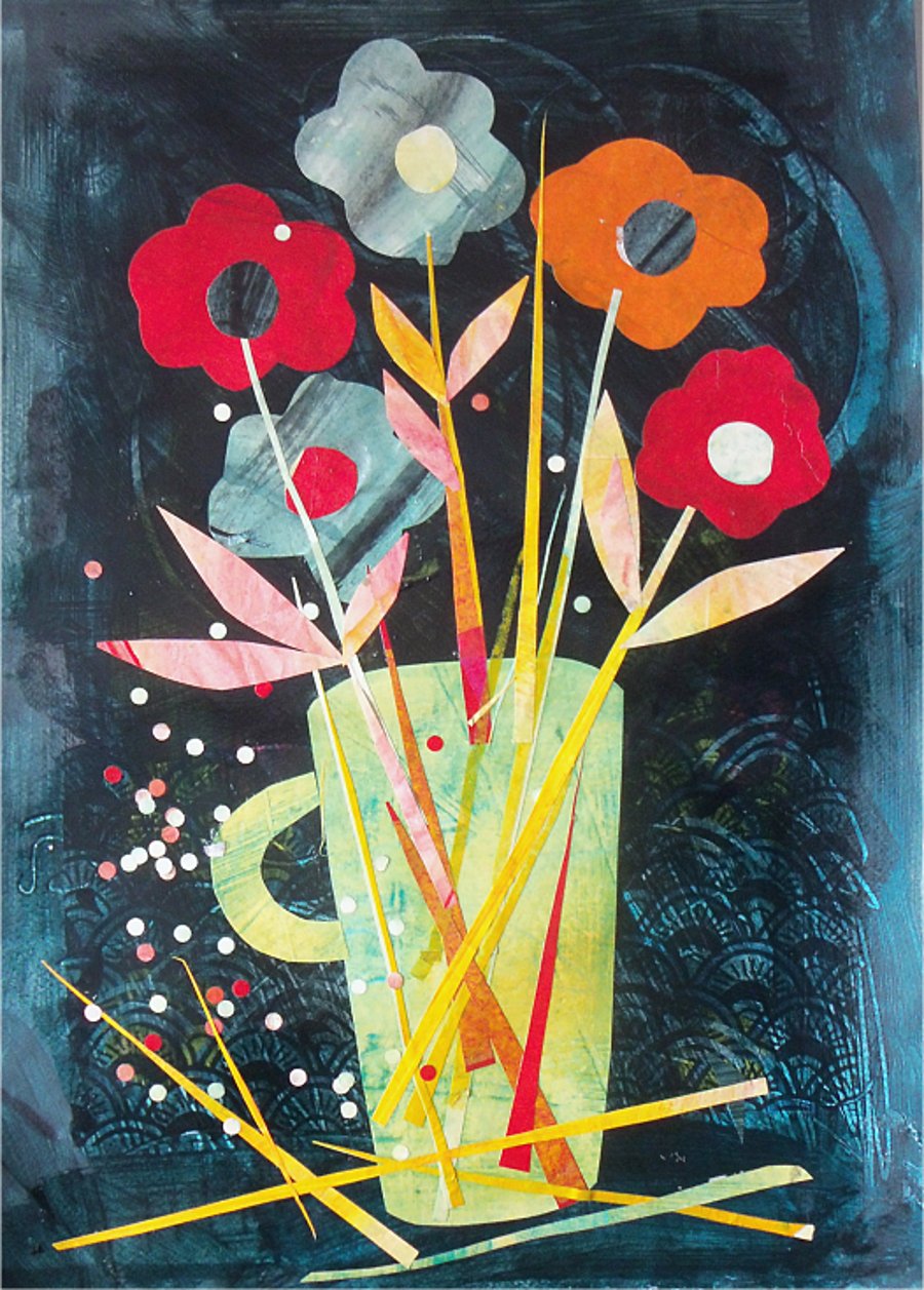 Vase with Flowers Original Collage