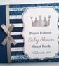 Prince birthday guest book, silver crown, blue and silver guest book - Image 1
