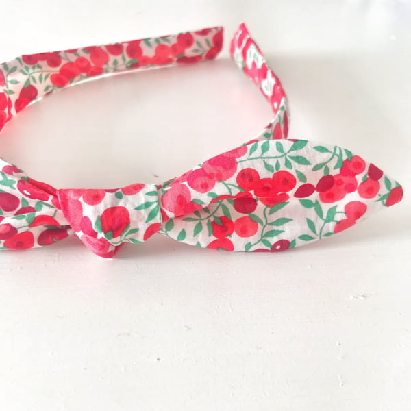 Alice Band in Festive Christmas Liberty Fabric With Bow Embellishment