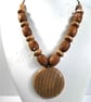 Wooden Bead & Round Pendant Necklace