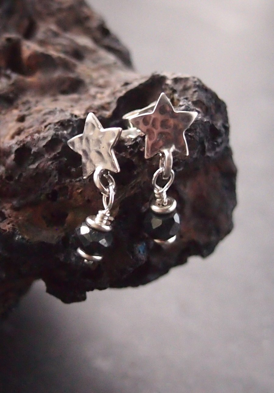 Silver Star Studs with  Black Spinel 