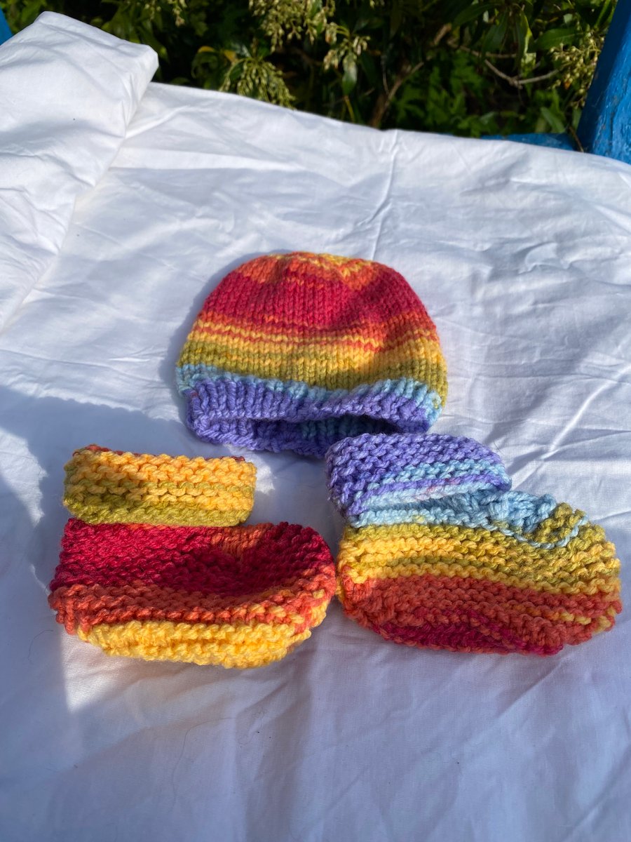 rainbow hat and booties