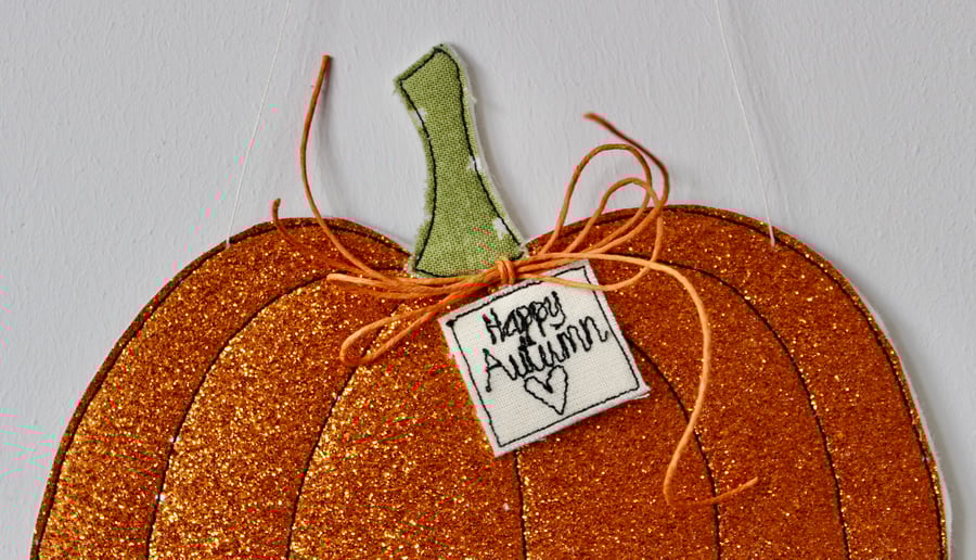 'Happy Autumn' Glittery Pumpkin - Hanging Decoration
