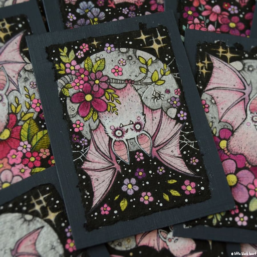 spring blossom bat - original aceo illustration