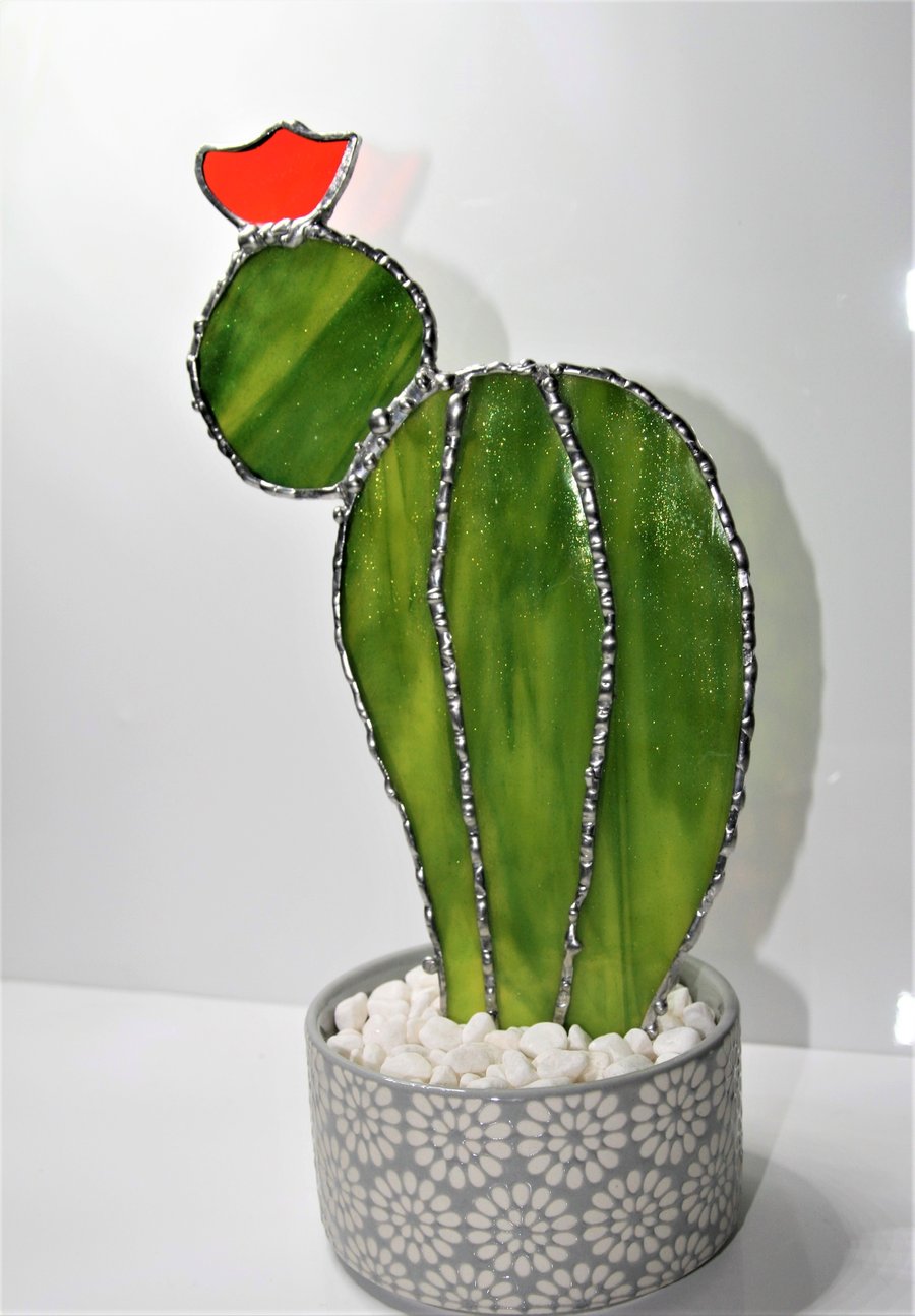 Handmade stained glass cactus