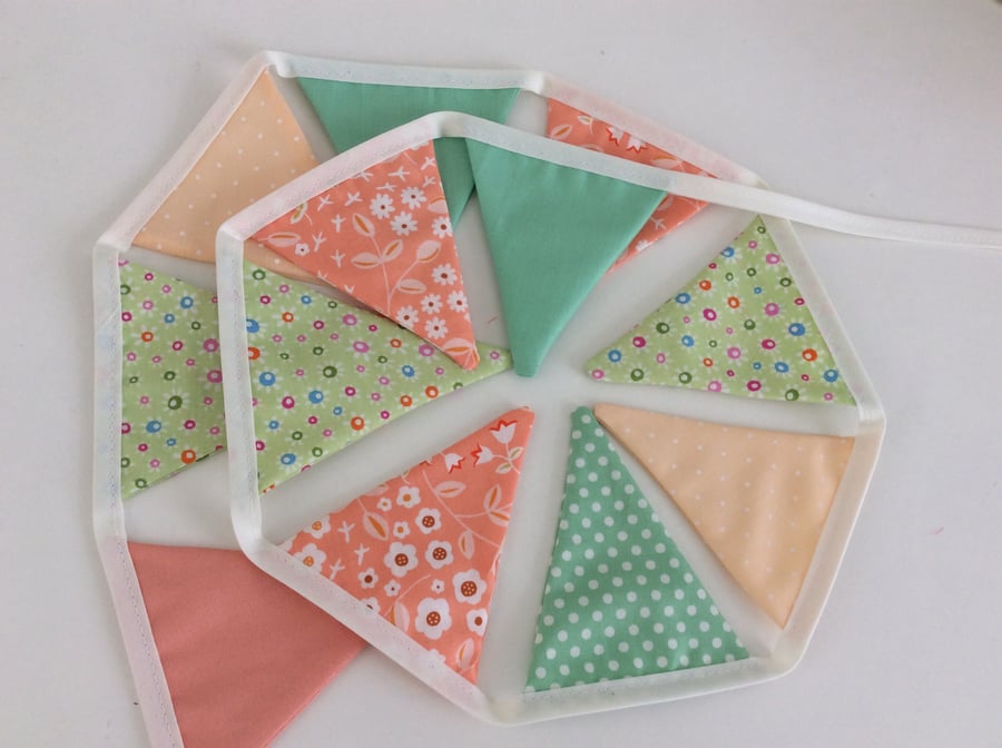 Bunting - 14 citrus bright flags in peach and lime  1.2m of flags