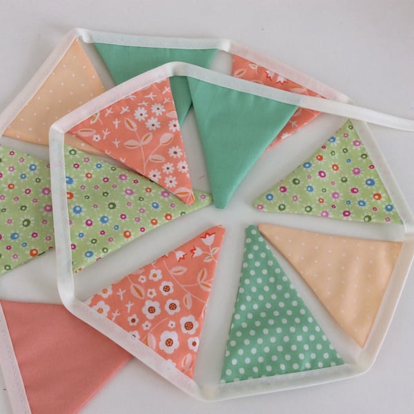 Bunting - 14 citrus bright flags in peach and lime  1.2m of flags
