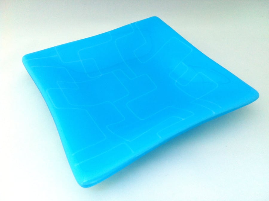 Cyan Blue Fused Glass Dish