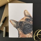 German Shepherd Card. Birthday, Personalised or blank Alsatian art card.