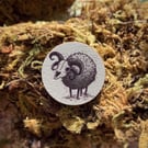 Wooden Sheep Skull Pin Badge