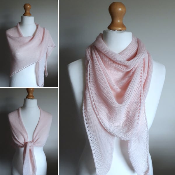 100% Merino Shawl, Wrap,  Stole, Scarf, Soft Pink