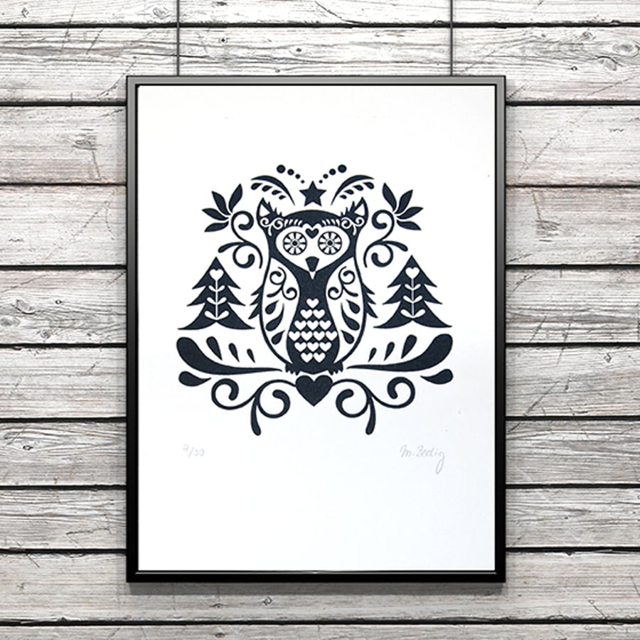 Scandinavian wall art screen print folk art... Folksy