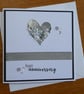 Embellished Heart Anniversary Card - Silver Wedding, Diamond Anniversary 