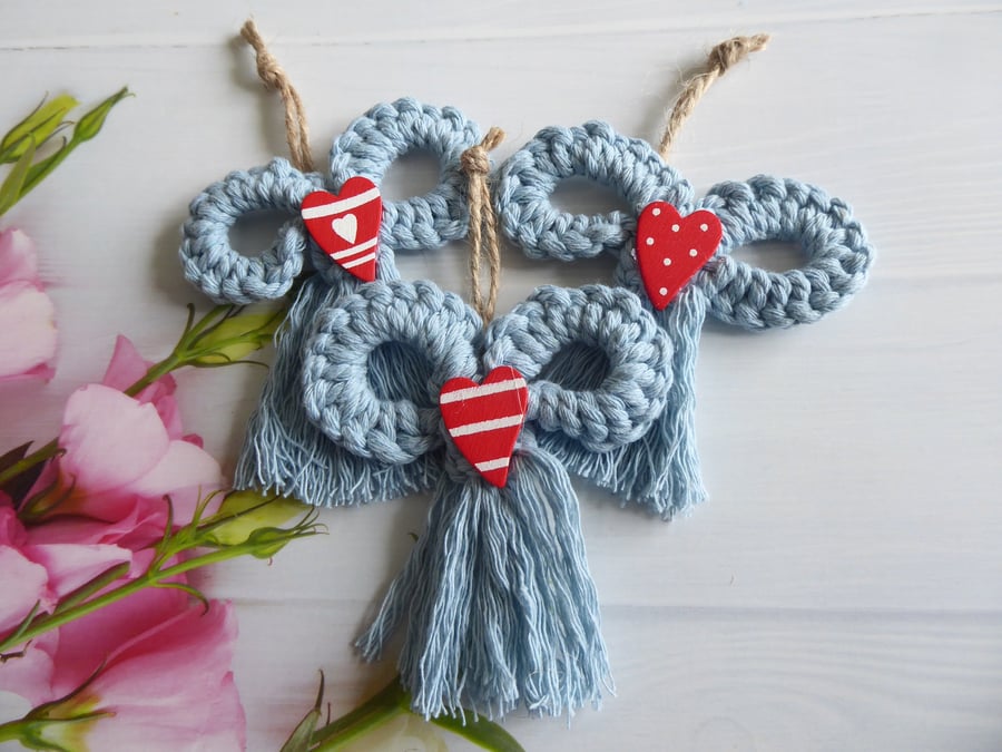 Blue Macrame Bow Decorations, Blue Bow Set, 
