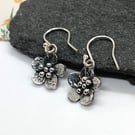 Silver flower earrings oxidized handmade recycled sterling silver 