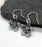 Silver flower earrings oxidized handmade recycled sterling silver 