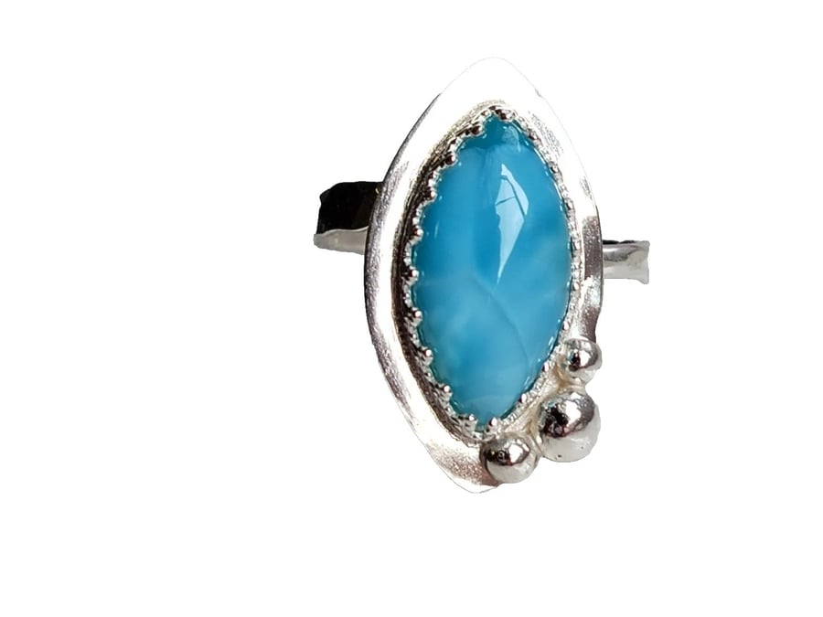 Larimar Adjustable Ring Sterling Silver Marquise Gemstone Jewellery Gift