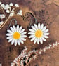 Handmade Ceramic Daisy Earrings, Foraged Dartmoor Clay, Stainless Steel, White Y - Image 1