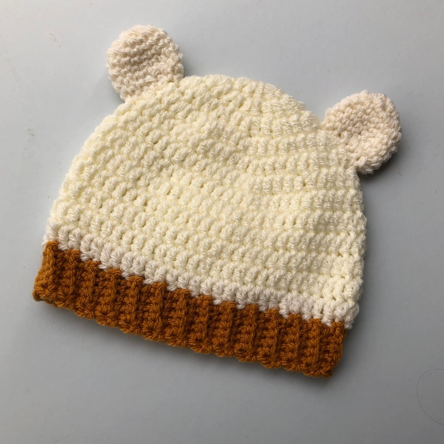 Crochet Baby Bear Hat, Newborn Baby Gift, Bear Ears Knitted Hat