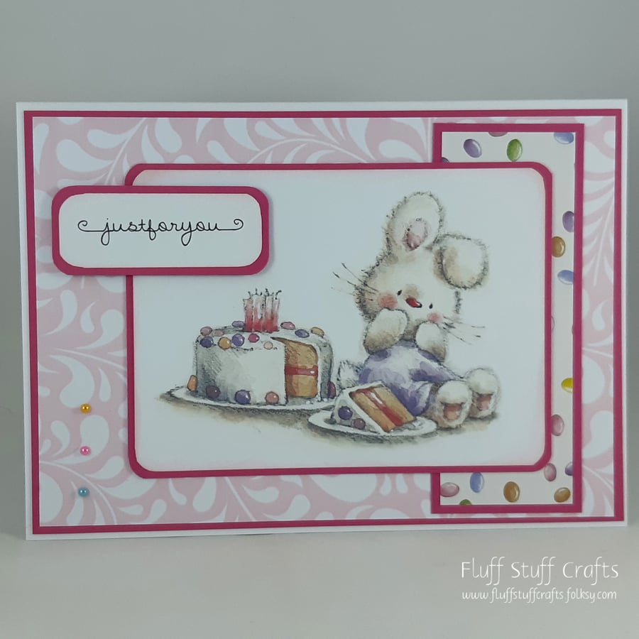 Handmade birthday card - bunny with birthday cake