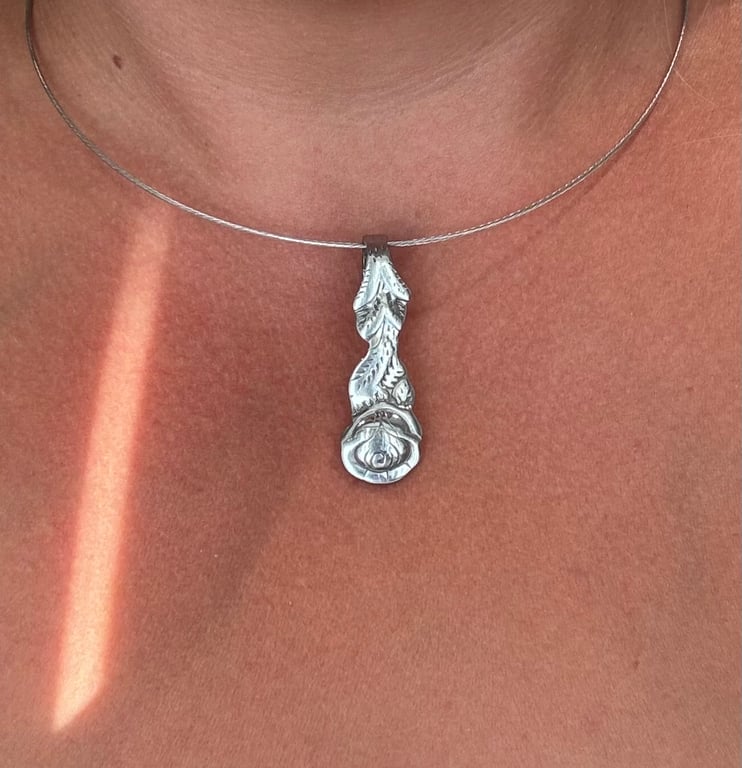 Vintage spoon charm rose choker necklace stainless steel