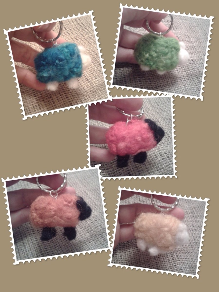 Needle felted sheep keyring