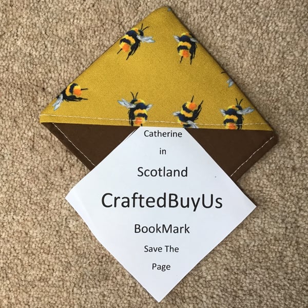 100% Cotton Bookmark hand crafted. Save the Page Unique modern square shape.
