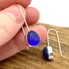 Dark Blue Sea Glass Drop Earrings