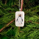 Unique Handcrafted Christmas Penguin Card with Artisan Fused Glass Tree Decorati