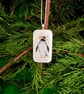 Unique Handcrafted Christmas Penguin Card with Artisan Fused Glass Tree Decorati