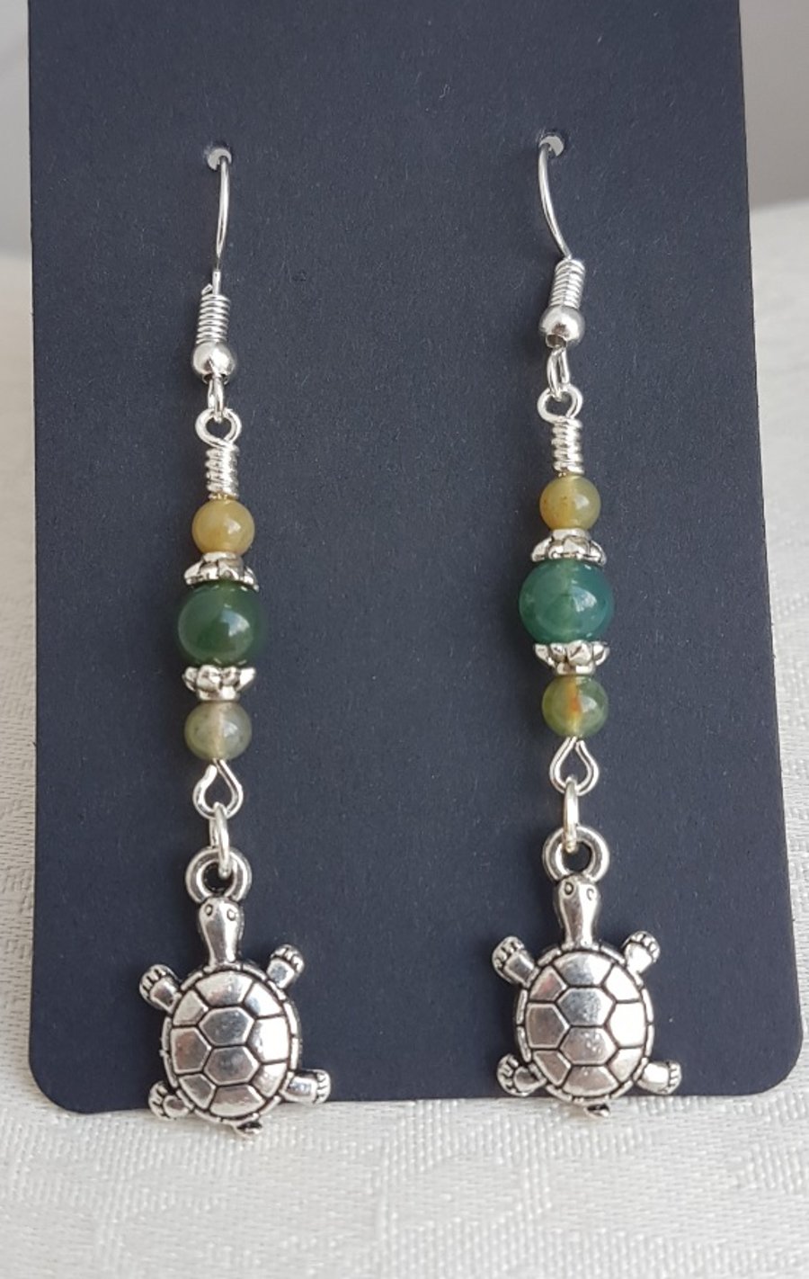 Gorgeous Dangly Tortoise Charm and Gemstone Earrings.