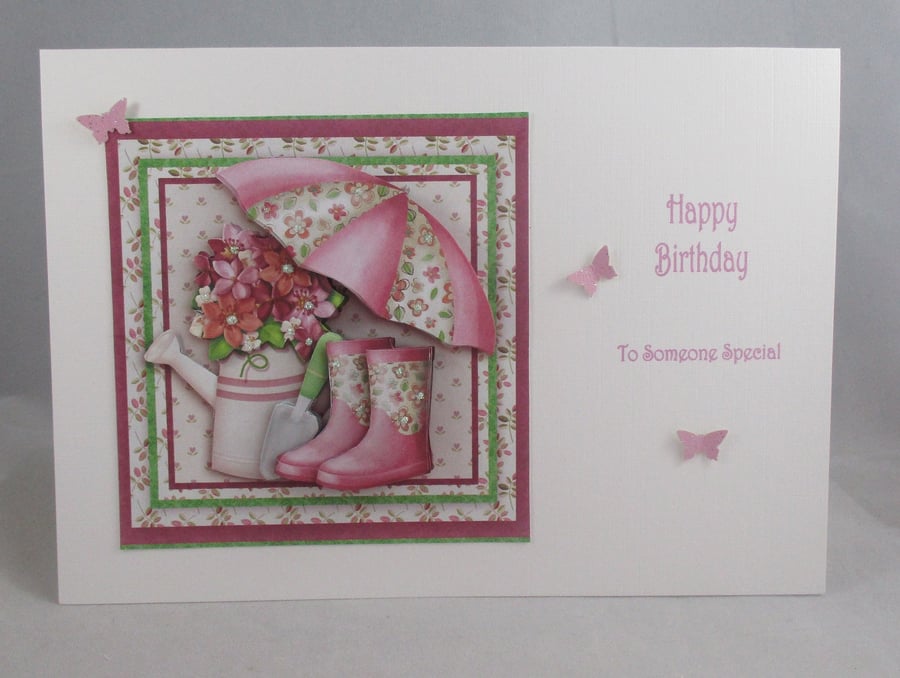 Handmade Decoupage Gardening Greeting Card, Personalise, female