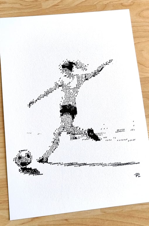 The Strike - A Contemporary Ink Drawing of a Female Footballer