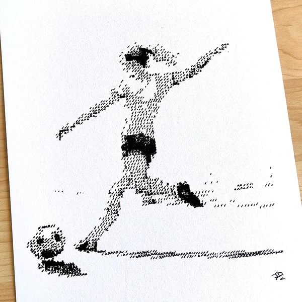 The Strike - A Contemporary Ink Drawing of a Female Footballer