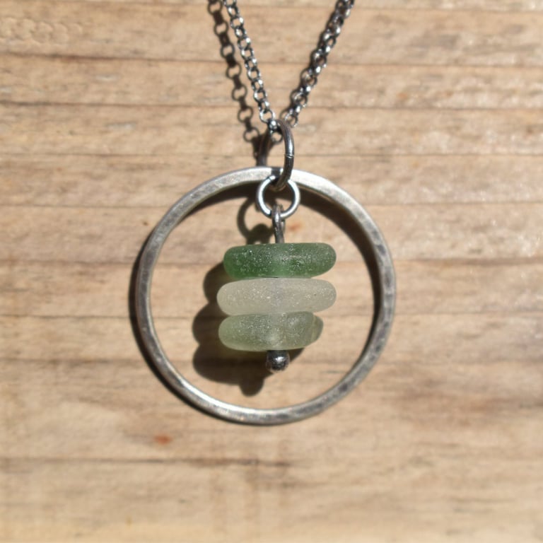 Highland Sea Glass and Sterling Silver Stacked Hoop Necklace