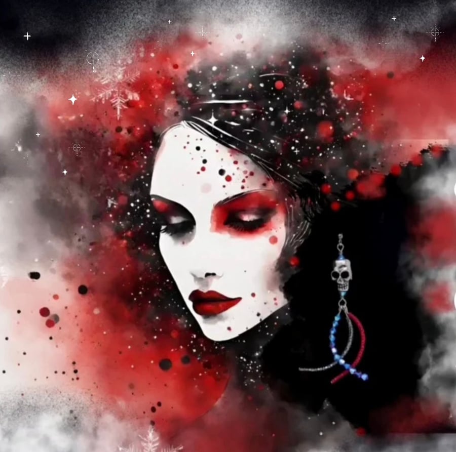 Sparkly Red and Black Gothic Halloween Skull Earrings, Gifts for Goths