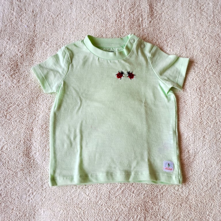 Ladybird, T-shirt, Age 3-6 months, hand embroidered